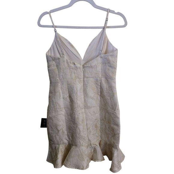Lulus NWT Guilded Lily Cream Floral Jacquard Ruffled Trumpet Mini Dress Size M - Picture 3 of 13